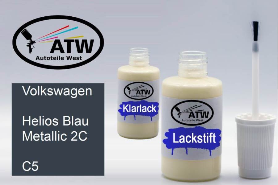 Volkswagen, Helios Blau Metallic 2C, C5: 20ml Lackstift + 20ml Klarlack - Set, von ATW Autoteile West.